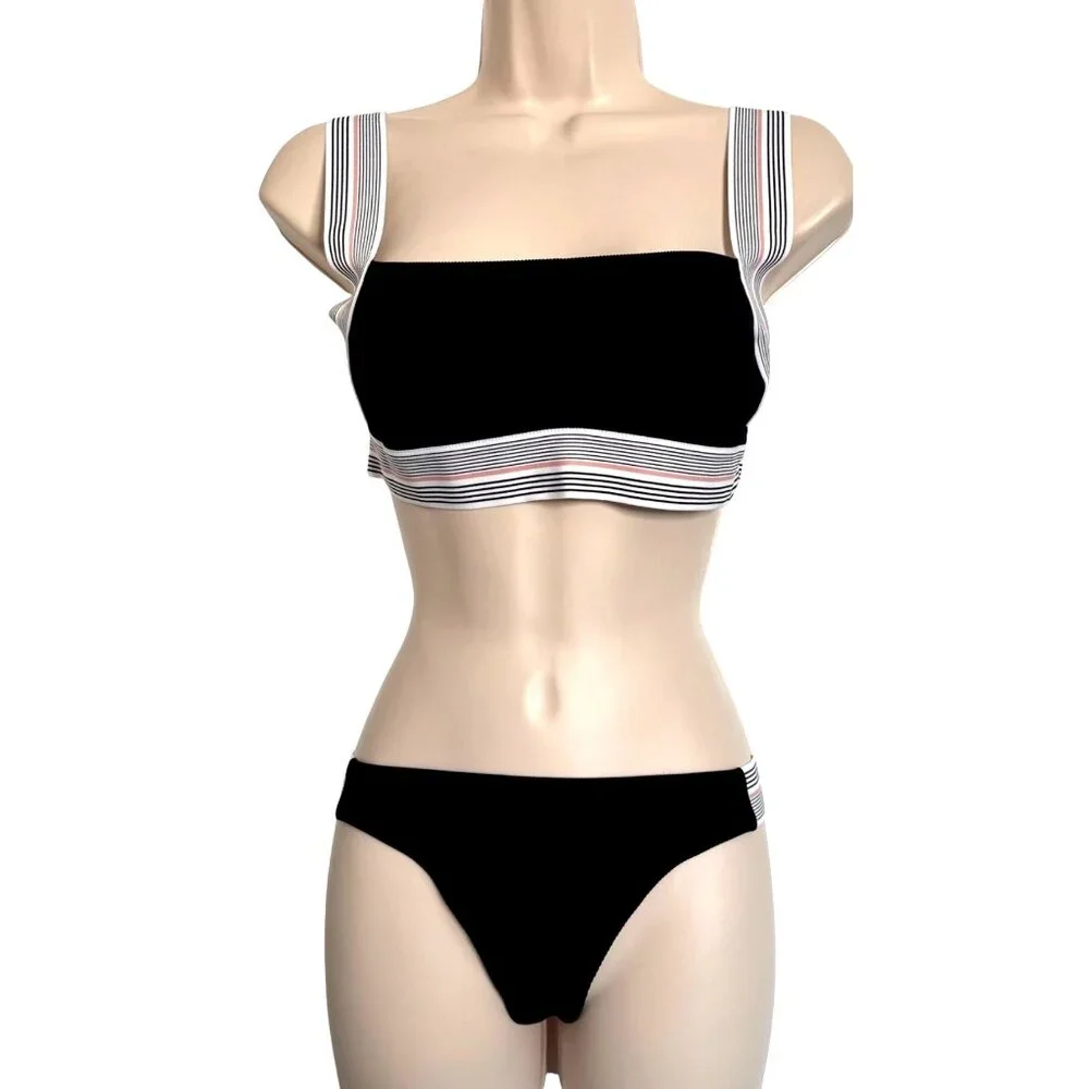 Dolce Vita Two Piece Swimsuit Size S/M Black NWT $134 Bathing Suit Bikini Cheeky